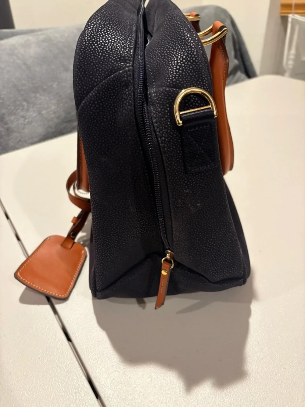 Women’s Navy weekender bag  with Brown Leather Handles and Trim - Picture 4 of 8